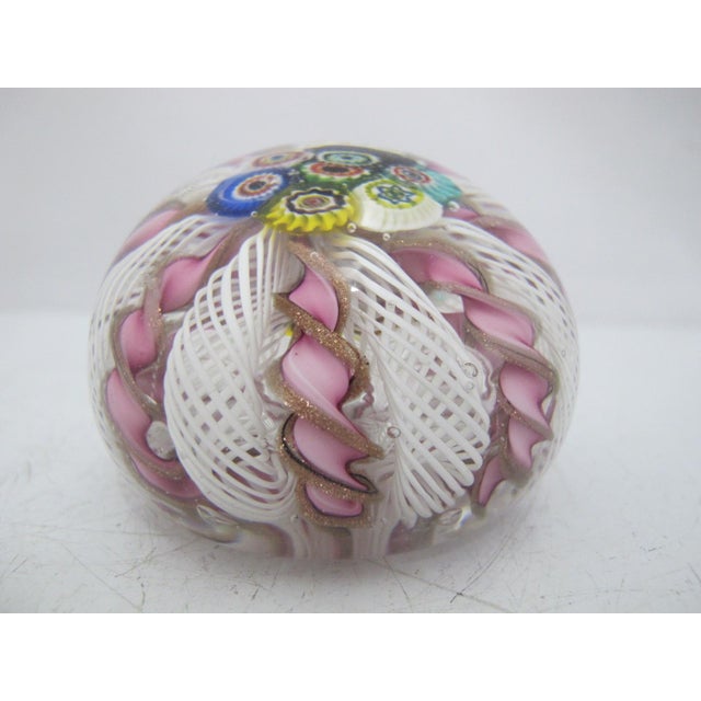 Italian Vintage Murano Italian Art Glass Millefiori Candy Twist Dome Paperweight For Sale - Image 3 of 6