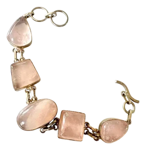 Vintage Rose Quartz and Sterling Silver Link Wrap Bracelet