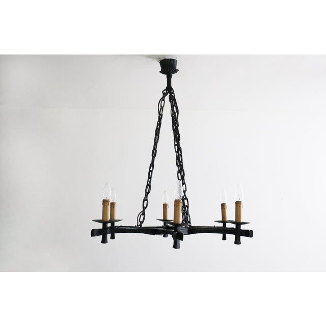 Large Brutalist Handcrafted Wrought Iron Chandelier, 1960s For Sale - Image 12 of 12