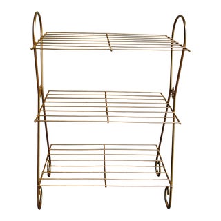 Mid Century Gold Metal Wire 3 Tier Stand For Sale