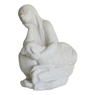 Girl with Lamb Sculpture in Stoneware, 1890s For Sale