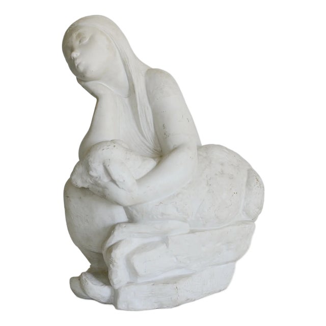 Girl with Lamb Sculpture in Stoneware, 1890s For Sale