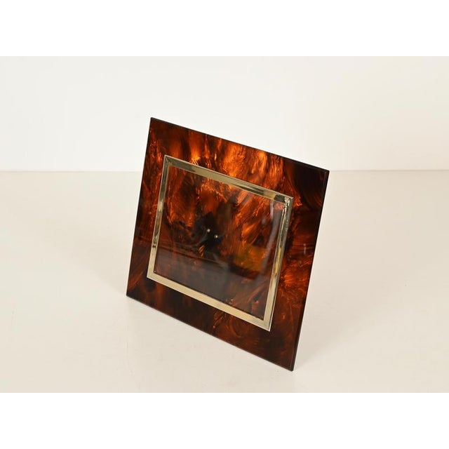 Large Photo Frame in Gilt Brass and Acrylic Tortoiseshell from Dior, Italy, 1970s For Sale - Image 10 of 14