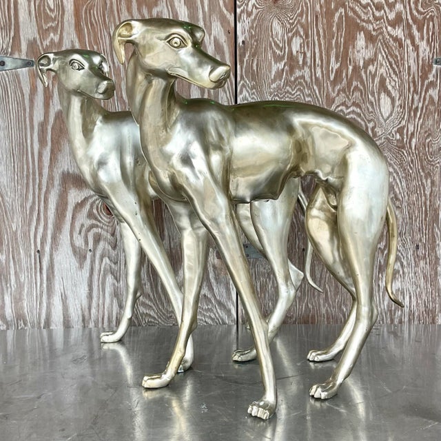 Vintage Boho Monumental White Brass Standing Dogs - a Pair For Sale In West Palm - Image 6 of 10