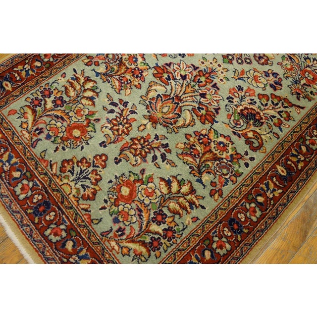1930s Turquoise Teal Abstract Floral Antique Persian Sarouk Rug 2'7" X 8'0" Knotted Wool Carpet For Sale In New York - Image 6 of 7