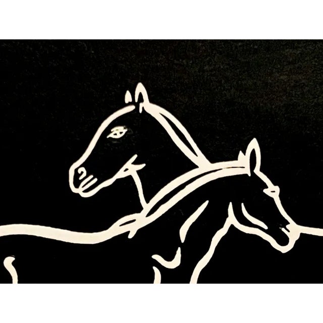 Mid-Century Modern Mother and Colt" From 'Horses, White on Black' Wood Block Print For Sale - Image 3 of 4