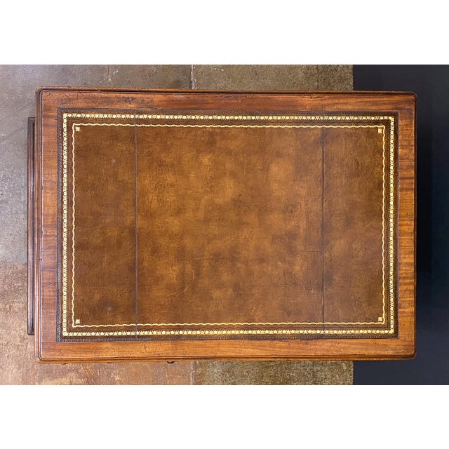 Large English Partner's Pedestal Desk of Mahogany With Embossed Leather Top For Sale - Image 11 of 13
