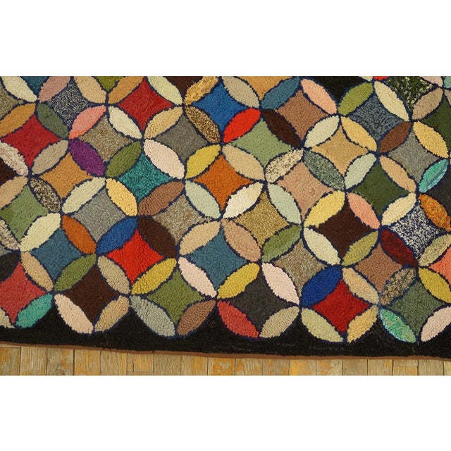 Textile 1920s Multicolor Geometric Antique American Hooked Rug 3'7" X 8'9" Knotted Wool Carpet For Sale - Image 7 of 12