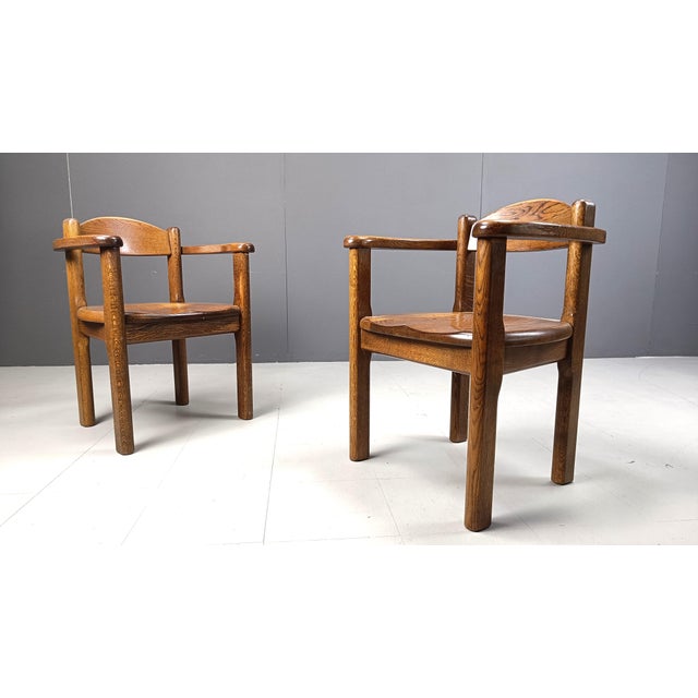 Vintage Belgian Wooden Armchairs, 1970s, Set of 4, in Very Good conditions. Designed 1970 to 1979