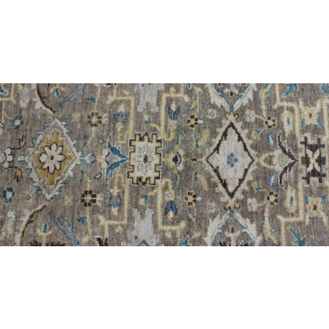 2010s Modern Long Heriz Runner in Grays, Silver, Blue, Soft Yellow For Sale - Image 5 of 8