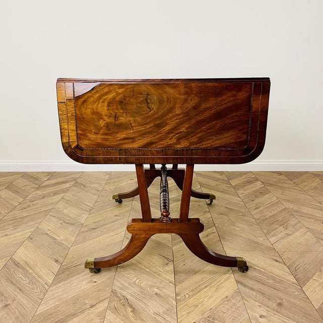 Antique English Mahogany Drop-Leaf Stretcher Table on Castors, 19th Century For Sale - Image 4 of 15