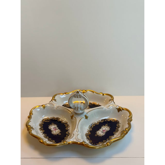 Vintage Reichenbach Germany d.r.echt Kobalt "German Roses" 1980s Three(3) Section Dish For Sale - Image 14 of 18