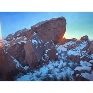 Sudden Drop in Temperature by Judd Mercer | Oil On Panel Rocky landscape with snow and sunset light. For Sale