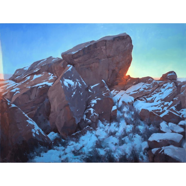 Sudden Drop in Temperature by Judd Mercer | Oil On Panel Rocky landscape with snow and sunset light. For Sale