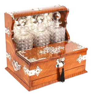 Antique Blonde Oak Tantalus Dry Bar Games Compendium, 1800s, Set of 3