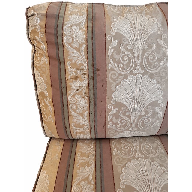 1990s Ethan Allen Rose & Cream Striped Damask-Style Skirted Slipper Chair For Sale - Image 12 of 15