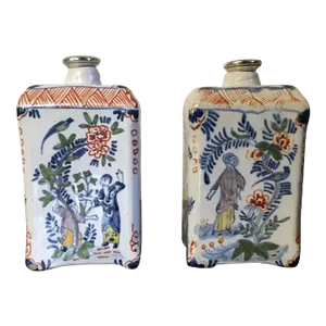 Antique 18th Century Dutch Delft Faience Tea Caddies with Silver Lids in the Chinese Kangxi Taste - A Pair