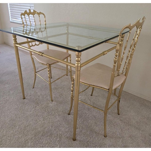 Mid-Century Modern Mid-Century Chiavari Brass Table & Chairs Set Italian For Sale - Image 3 of 5
