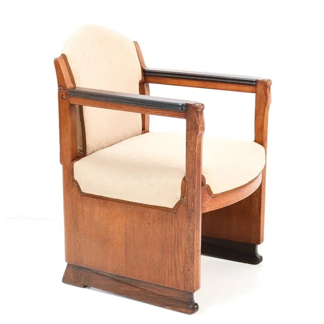 Set of Art Deco Oak Amsterdamse School Armchairs attributed to Hildo Krop for T Woonhuys For Sale - Image 6 of 14