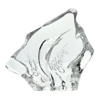 Mats Jonasson X Målerås Crystal Sword Sail Fish Paperweight Sculpture For Sale