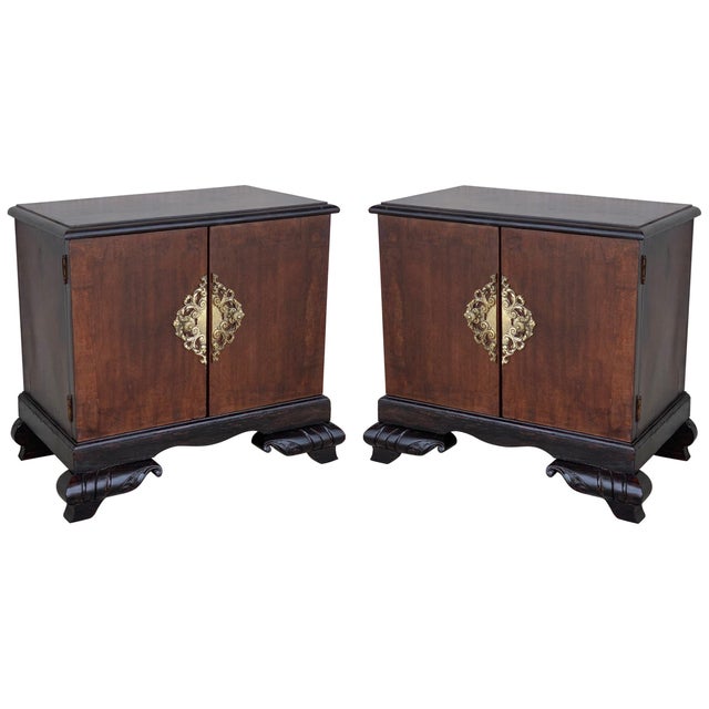 Pair of Early 20th Century Modern Front Nightstands with original Hardware For Sale - Image 10 of 18