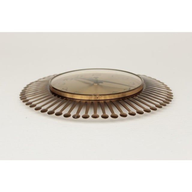 Metal Mid-Century Brass Sunburst Wall Clock, 1960s For Sale - Image 7 of 9