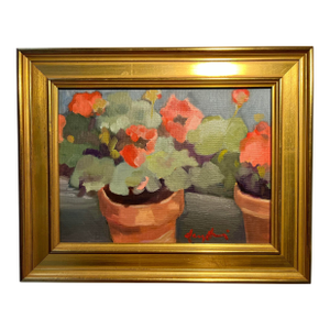 Vintage Oil on Canvas Board Painting 'Geraniums Fraisinette' by Nancy Nickerson