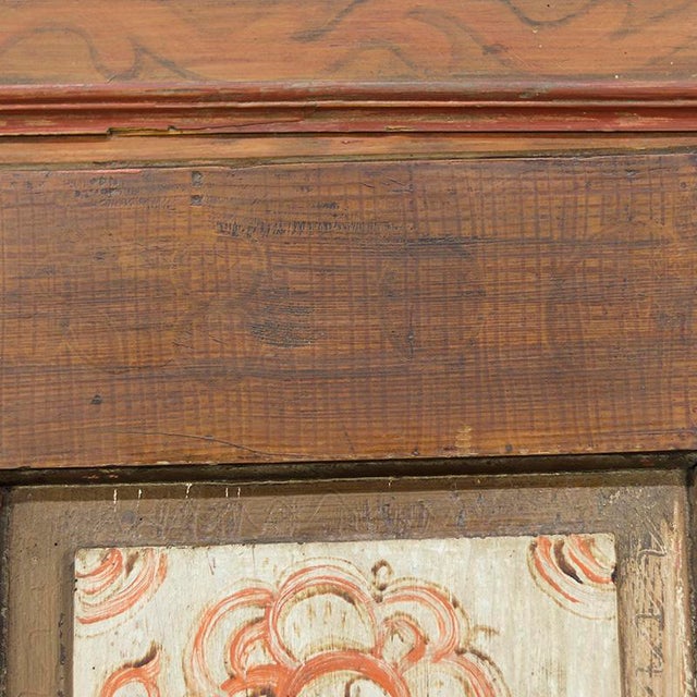 Early 19th Century Rustic Farmhouse Folk Art Painted Bridal Cabinet, 1806 For Sale - Image 5 of 13