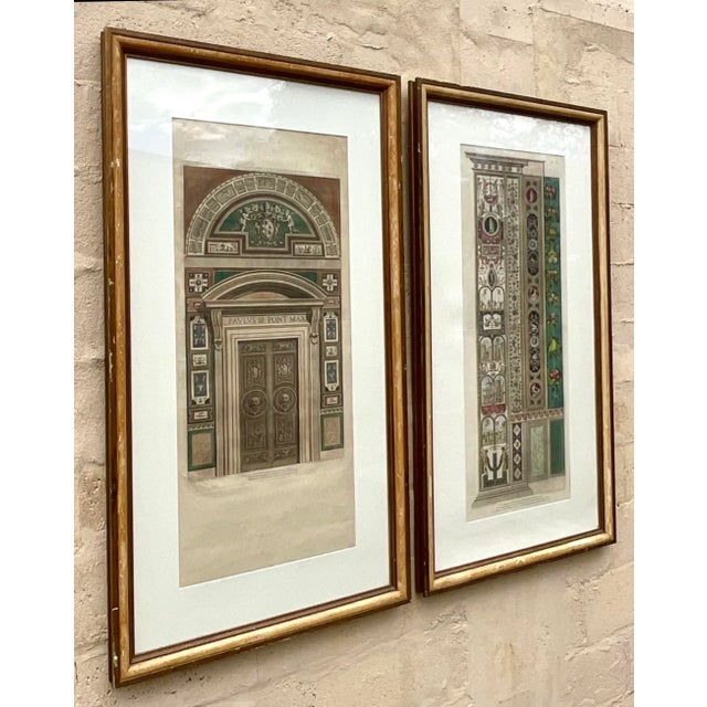 Vintage Pair of Hand Colored Engravings After Raphael “Le Loggie De Raffaello” From the Breakers Hotel For Sale - Image 11 of 11