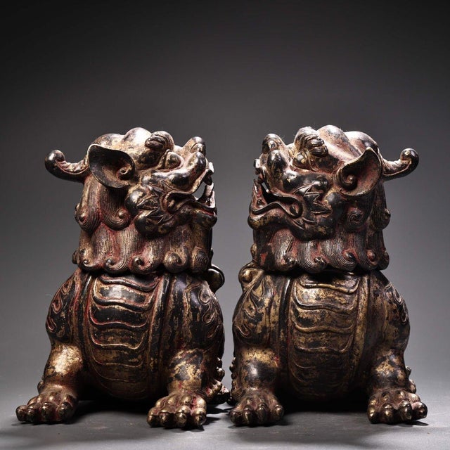 Late 19th Century Late 19th Century Pair of Gilt Bronze Guardian Lion Censers, 4200g Total, Foo Dog Incense Burners For Sale - Image 5 of 10