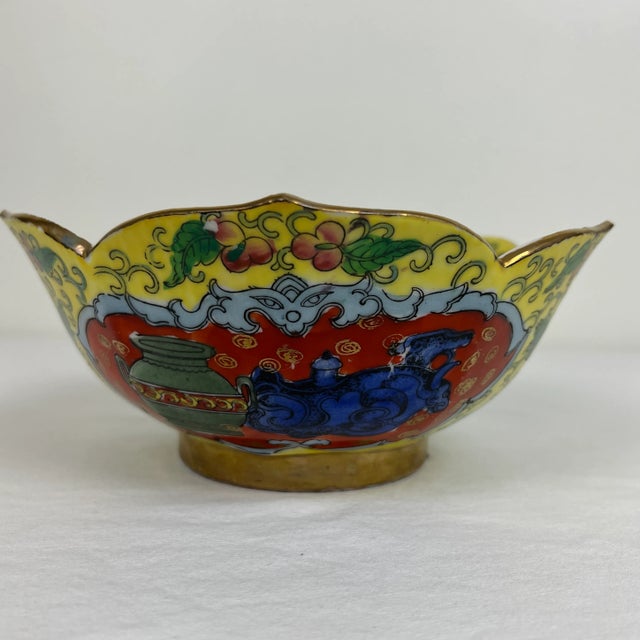 Mid 20th Century Mid 20th Century Hand Painted Chinese Lotus Bowl For Sale - Image 5 of 8