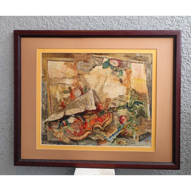 Modern 1960s Vittorio Turo Mid-Century Original Trompe Violin Collage – Framed 33" X 26" For Sale - Image 3 of 13