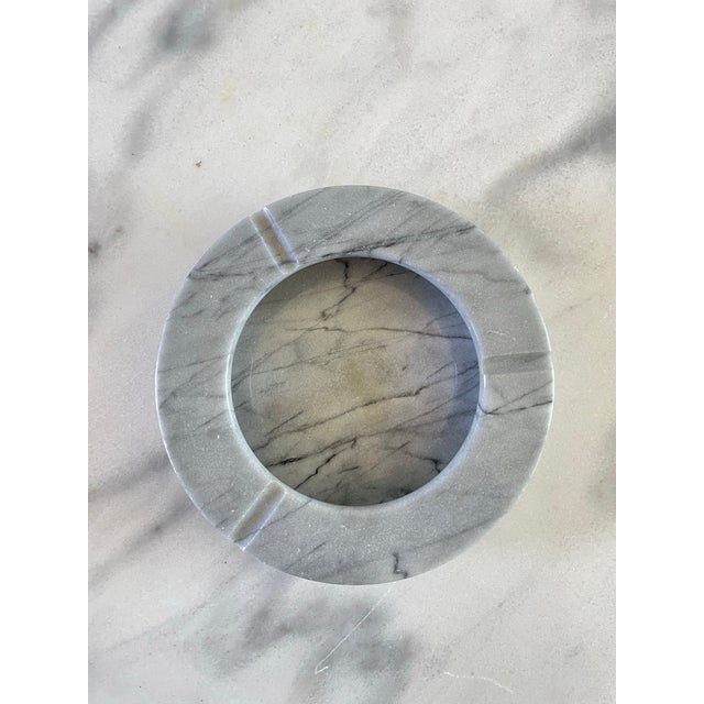 Sleek vintage modernist style catchall/ashtray in light gray marble with dark gray veining. Perfect high quality accent...