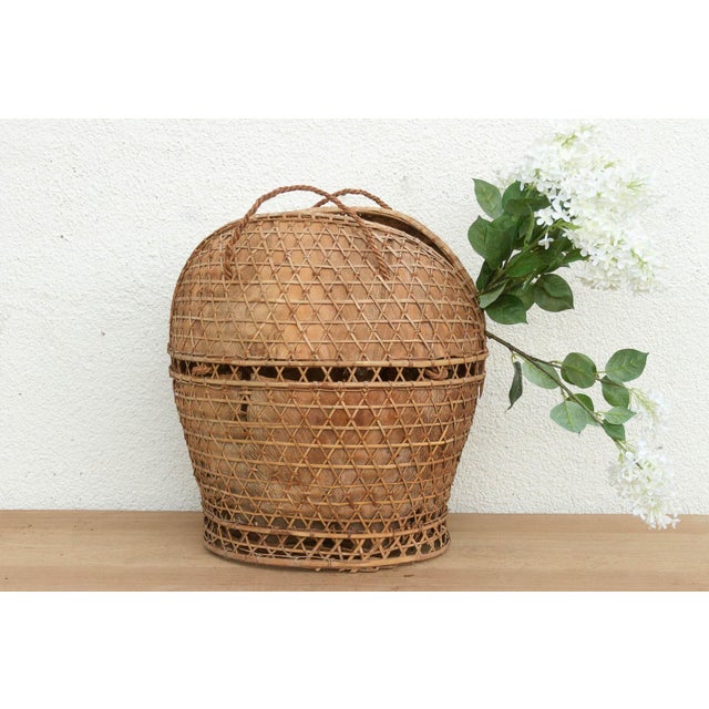 Brown Antique Handwoven Large Carrying Pouch Basket For Sale - Image 8 of 8