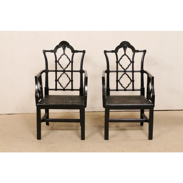 Vintage Chippendale Style Cane Seat Chairs - A Pair For Sale - Image 12 of 13