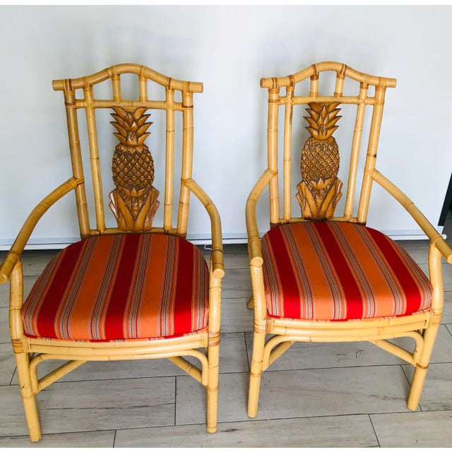 Red Palecek Style Bamboo Rattan Pineapple Dining Chairs - Set of 6 For Sale - Image 8 of 13
