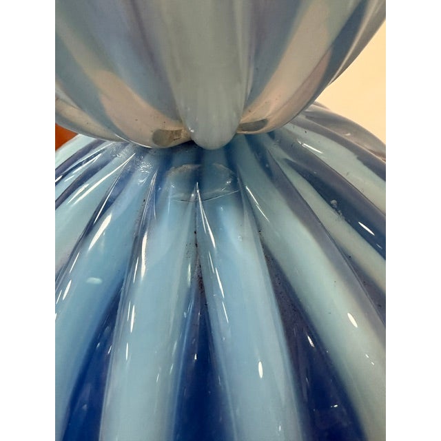 Mid 20th Century Vintage Ribbed Blue Murano Lamp For Sale - Image 5 of 10
