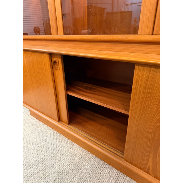 Vintage 1970s Dyrlund Danish Modern Teak Lighted Hutch & Bar Cabinet Wall Unit For Sale - Image 9 of 14