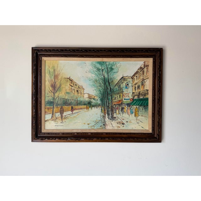 Abstract 1970’s Vintage Impressionist Parisian Cityscape Oil on Canvas Painting, Signed For Sale - Image 3 of 10