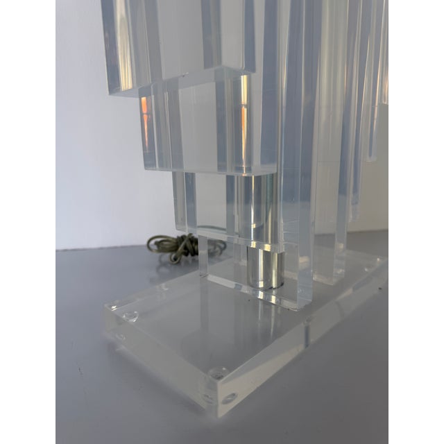 70's Karl Springer - Style Architectural Lucite Table Lamp For Sale - Image 15 of 18