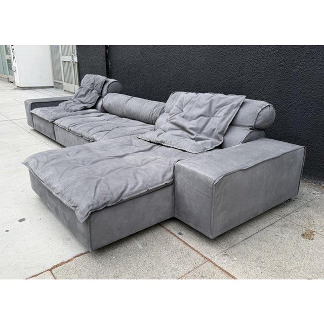 "Miami" Sectional Sofa by Paola Navone for Baxter Upholstered in Gray Leather For Sale In Los Angeles - Image 6 of 18