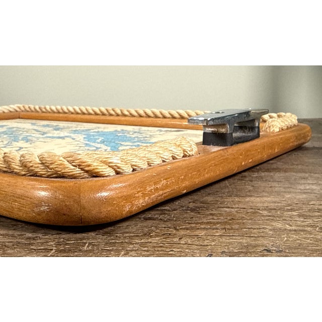 Wood Vintage Nautical Serving Tray With Chesapeake Bay Chart and Rope Detail For Sale - Image 7 of 8