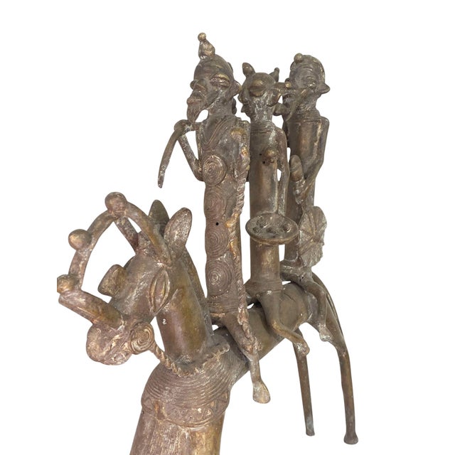 Vintage Lg African Kotoko Bronze Horseman W/ 3 Companions 17" H Chad For Sale In New York - Image 6 of 8