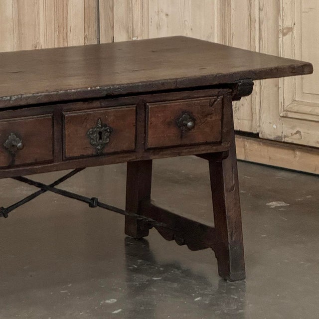 Wood Rare 17th Century Rustic Spanish Walnut Coffee Table With Wrought Iron For Sale - Image 7 of 18