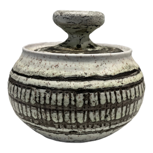20th Century Brutalist Black and White Pottery Canister Bowl Container