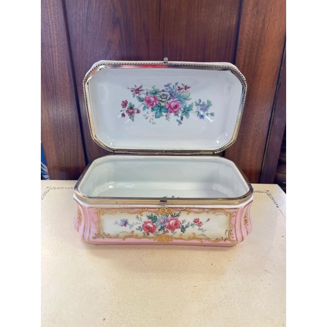 Pink Antique Sevres Style Large Porcelain Vanity Box For Sale - Image 8 of 12