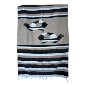 1980s Mexican Blanket With Turtle Motif in Brown, White and Black