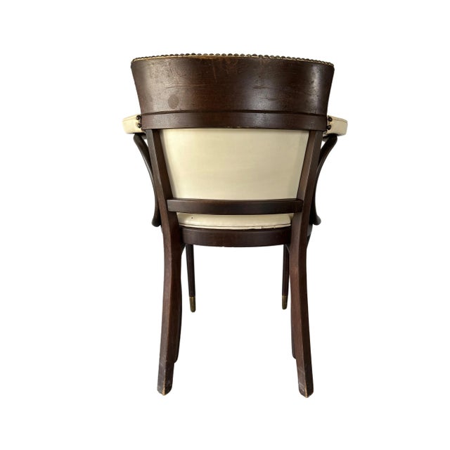 Thonet Mid 20th Century Bentwood Mid-Century Cream Leather Armchair With Nail-Head Details For Sale - Image 4 of 13