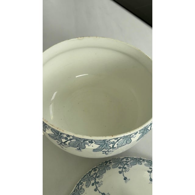 Ceramic Antique French Neva Tureen in Earthenware with Blue Vegetal Decor from Lunéville, 1920s For Sale - Image 7 of 8