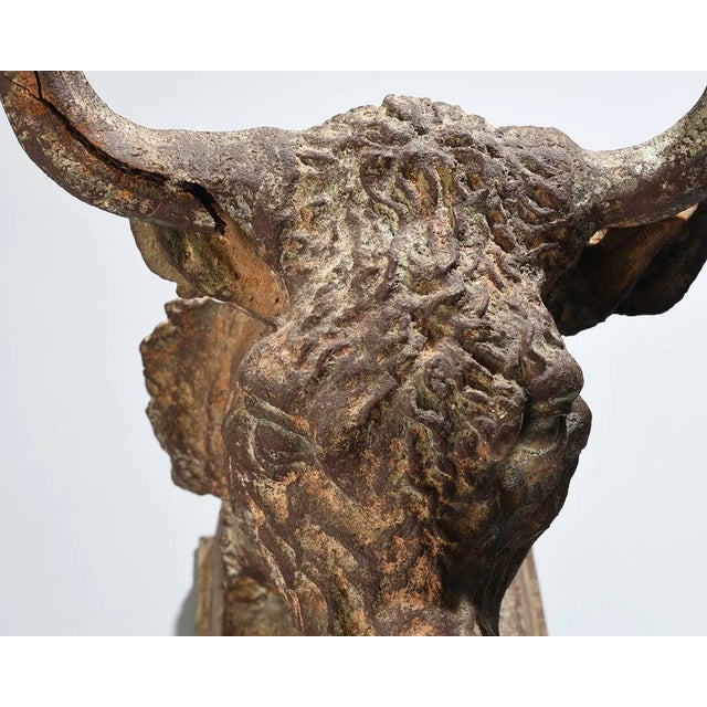 Early 20th Century Cast-Iron Architectural Bull Sculpture, 21"h For Sale - Image 6 of 10